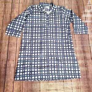 Holly Shae Dress Women L/XL Navy Blue Print 3/4 Sleeve Collared Mini Lightweight